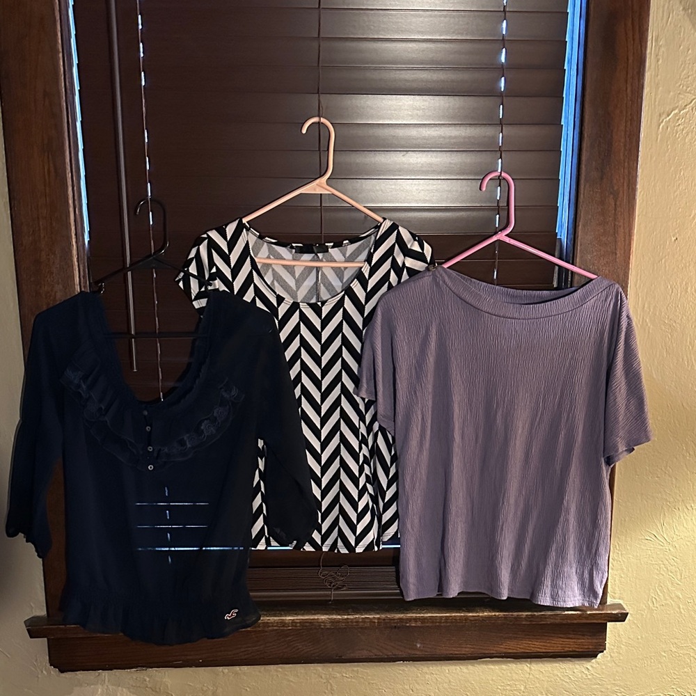 Stylish Women's Tops Set - Black, White, Purple